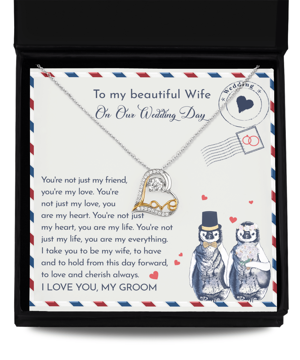 Wife Wedding Day Gift - I Will Love And Cherish Always Love Dancing Heart Pendant Necklace, Bride Jewelry, Gift from Groom - Mallard Moon Gift Shop