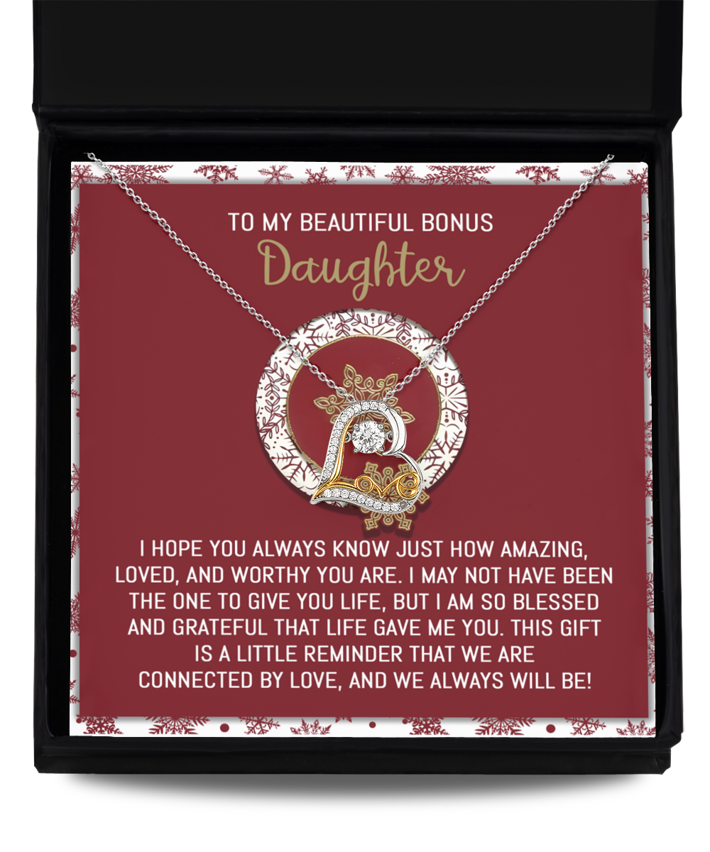Gift for Bonus Daughter - Always Will Be Connected by Love - Love Dancing Heart Pendant Necklace - Mallard Moon Gift Shop