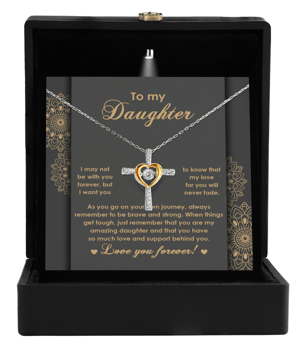 Daughter Gift for Birthday, Christmas, Graduation Inspirational Brave and Strong Cross Pendant Necklace - Mallard Moon Gift Shop