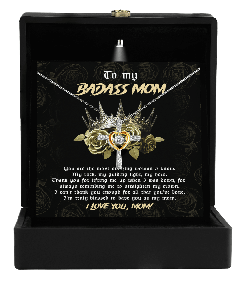 To My Badass Mom You are My Rock Cross Pendant Necklace - Mallard Moon Gift Shop