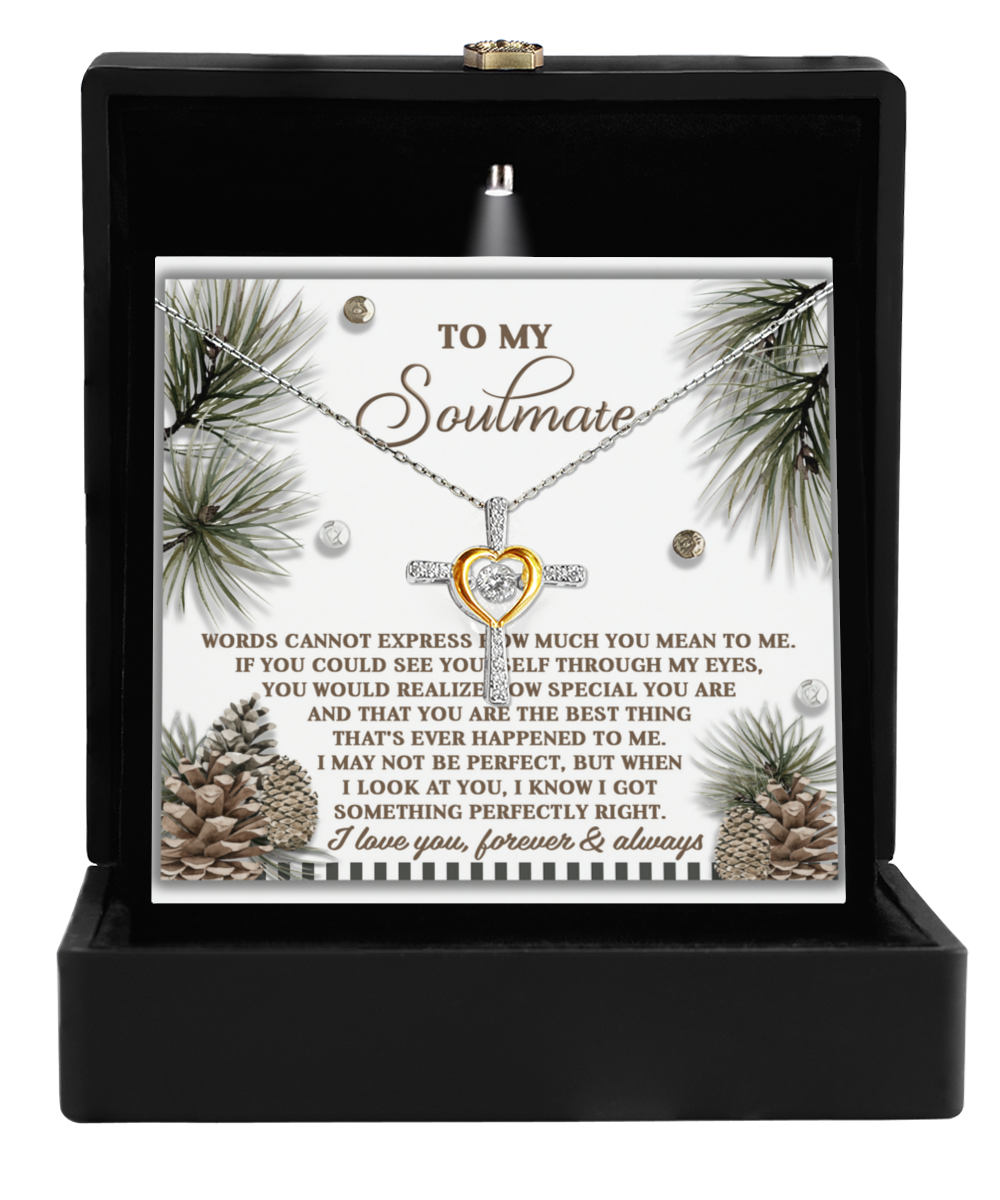 Soulmate, Wife, Girlfriend Romantic Gift - Perfectly Right - Dancing Cross Pendant Necklace - Mallard Moon Gift Shop