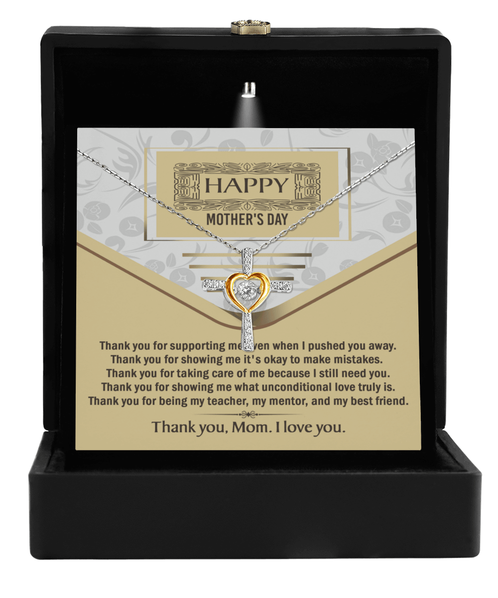 Happy Mother's Day Unconditional Love Cross Pendant Necklace Gift for Mom - Mallard Moon Gift Shop