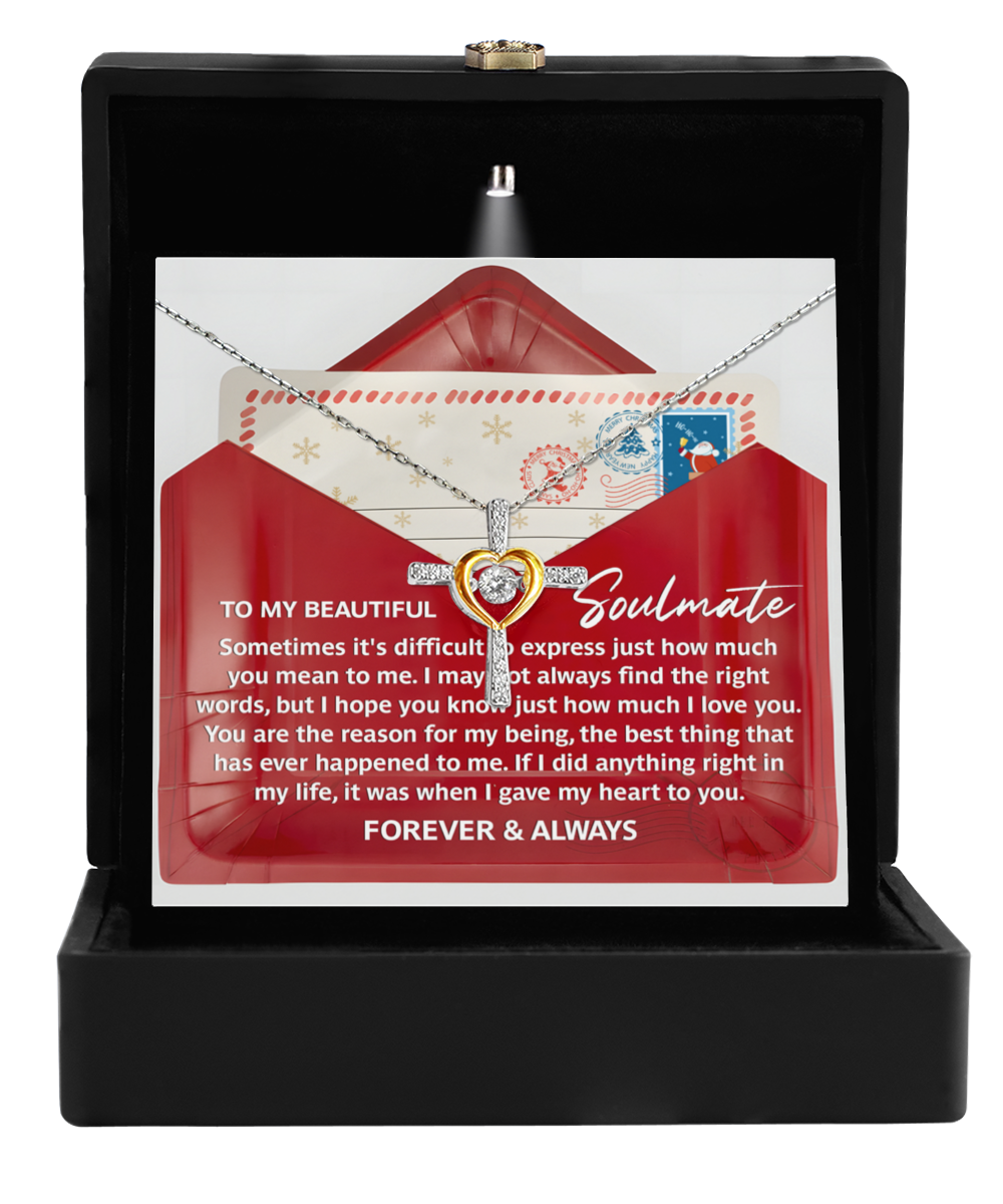 Soulmate, Wife, Girlfriend Romantic Gift - Right Words -Dancing Cross Pendant Necklace - Mallard Moon Gift Shop