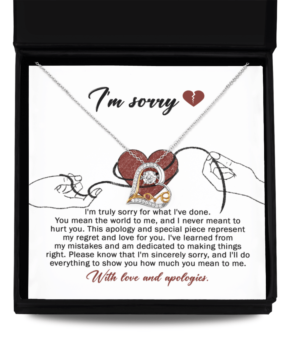 Apology Gift for Girlfriend, Wife, Soulmate - Sorry, Mean The World - Love Dancing Heart Pendant Necklace - Mallard Moon Gift Shop