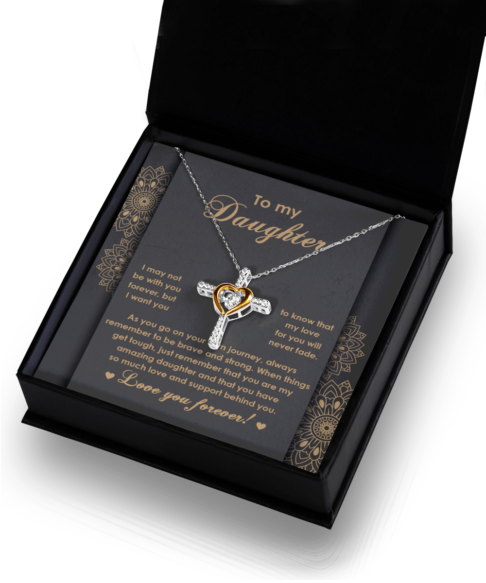 Daughter Gift for Birthday, Christmas, Graduation Inspirational Brave and Strong Cross Pendant Necklace - Mallard Moon Gift Shop