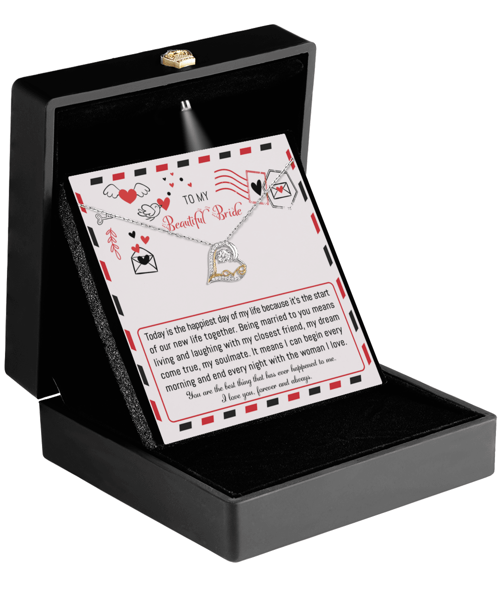 Bride Wedding Day Gift - The Happiest Day - Love Dancing Heart Pendant Necklace - Mallard Moon Gift Shop