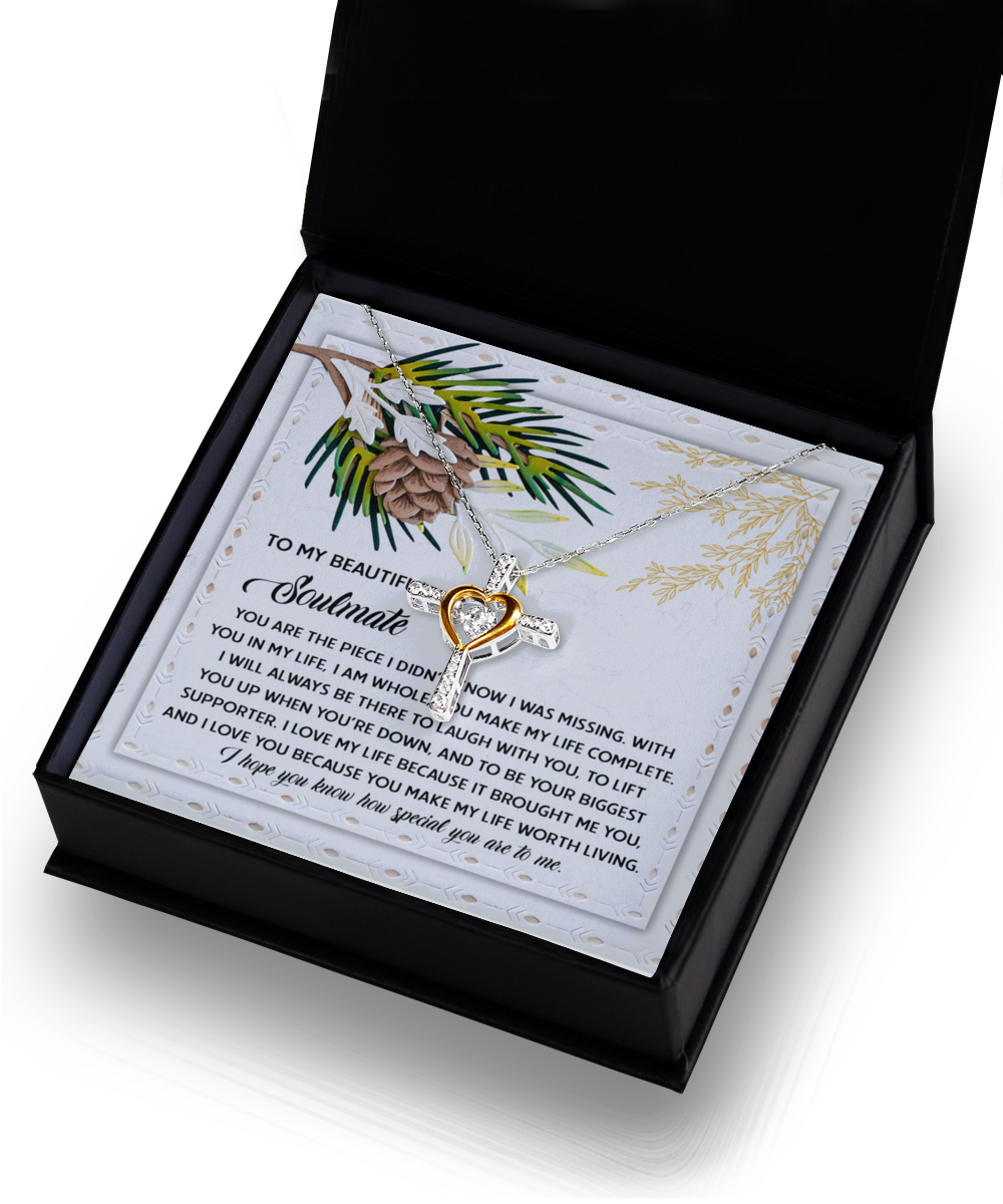 Soulmate, Wife, Girlfriend Romantic Gift - Biggest Supporter Dancing Cross Pendant Necklace - Mallard Moon Gift Shop