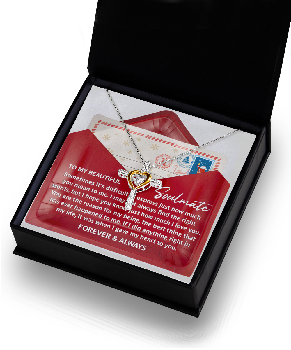 Soulmate, Wife, Girlfriend Romantic Gift - Right Words -Dancing Cross Pendant Necklace - Mallard Moon Gift Shop