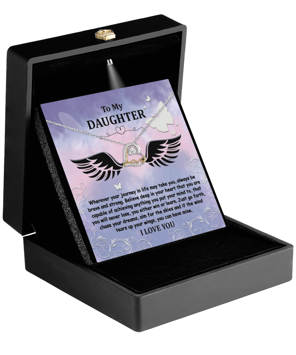 Daughter Gift for Birthday, Christmas, Graduation - Brave And Strong - Love Dancing Heart Pendant Necklace - Mallard Moon Gift Shop