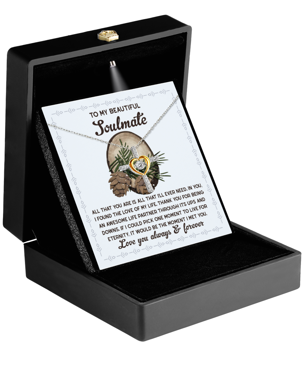 Soulmate, Wife, Girlfriend Romantic Gift - One Moment - Dancing Cross Pendant Necklace - Mallard Moon Gift Shop