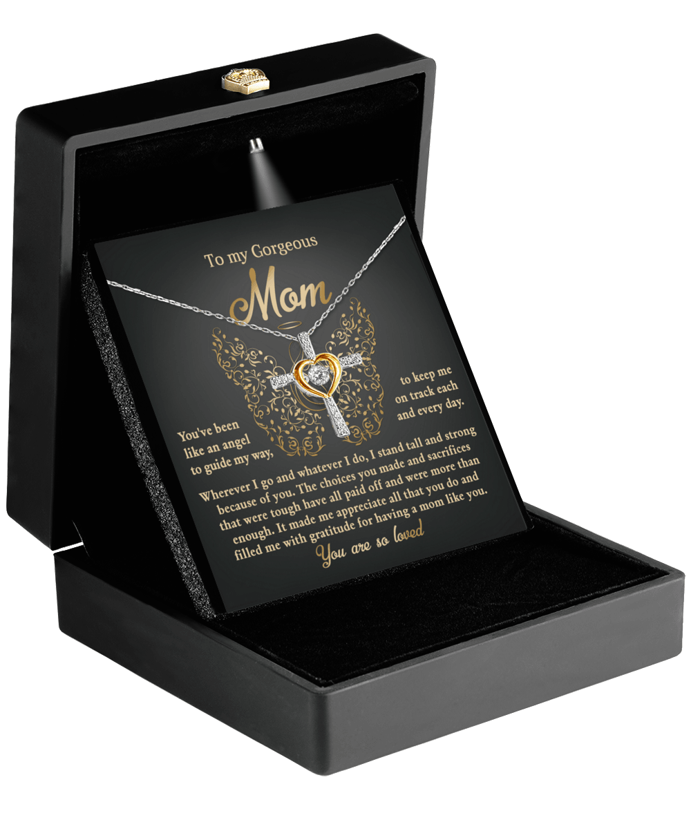 To My Mom You Are Like An Angel To Guide My Way Cross Pendant Necklace - Mallard Moon Gift Shop