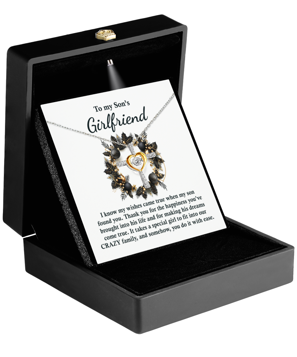 Gift for Son's Girlfriend - My Wishes Came True When He Found You - Dancing Cross Pendant Necklace - Mallard Moon Gift Shop
