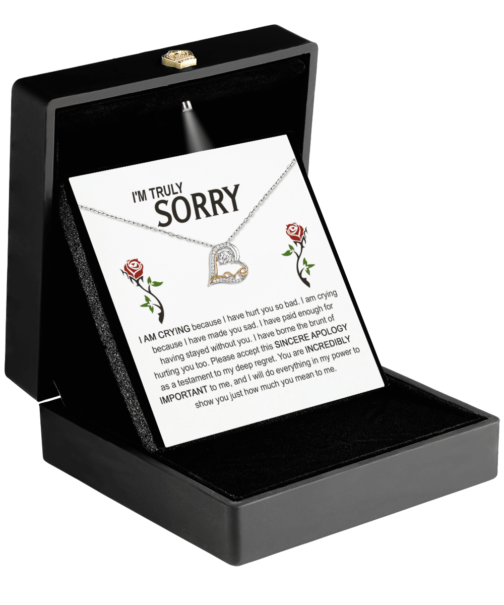 Apology Gift for Girlfriend, Wife, Soulmate - Sorry, Made You Sad - Love Dancing Heart Pendant Necklace - Mallard Moon Gift Shop