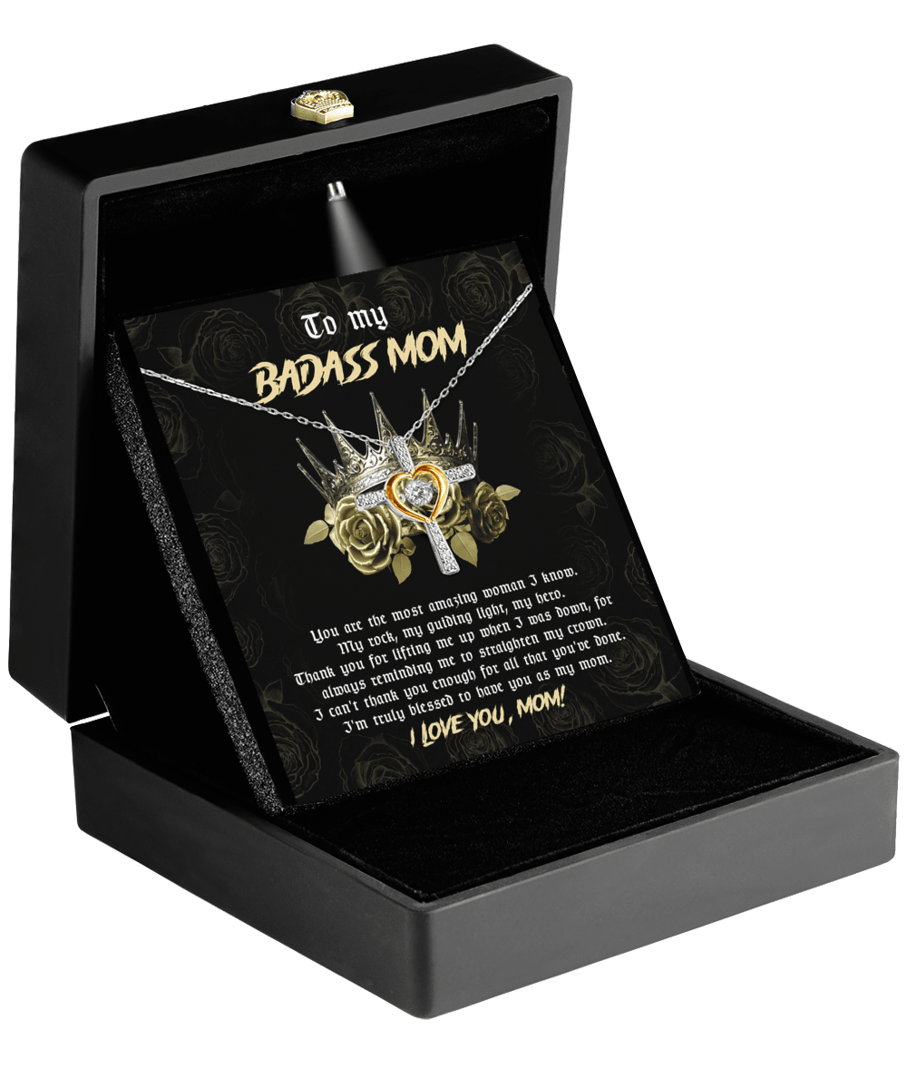 To My Badass Mom You are My Rock Cross Pendant Necklace - Mallard Moon Gift Shop