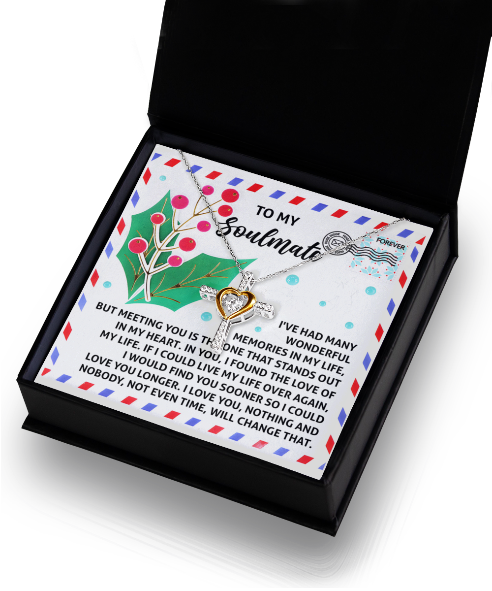 Soulmate, Wife, Girlfriend Romantic Gift - Love You Longer - Dancing Cross Pendant Necklace - Mallard Moon Gift Shop