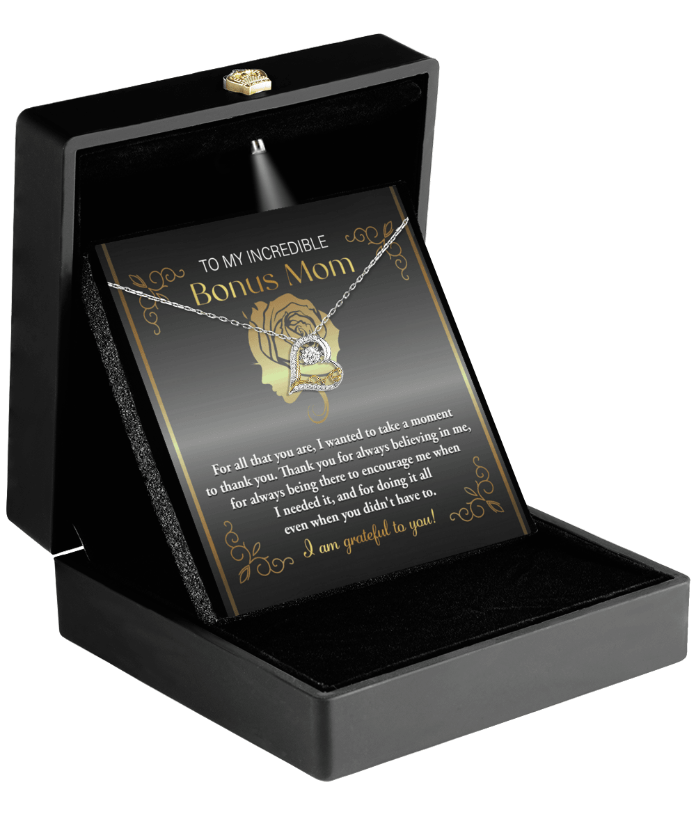To My Incredible Bonus Mom Thank You for Believing in Me Love Heart Pendant Necklace - Mallard Moon Gift Shop