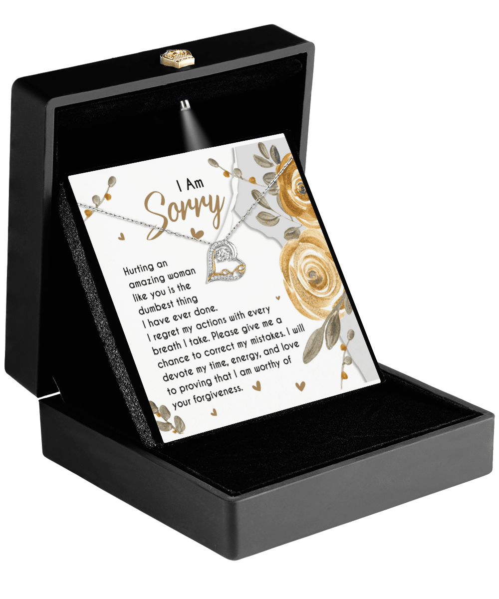 Apology Gift for Girlfriend, Wife, Soulmate - Sorry, Amazing Woman - Love Dancing Heart Pendant Necklace - Mallard Moon Gift Shop