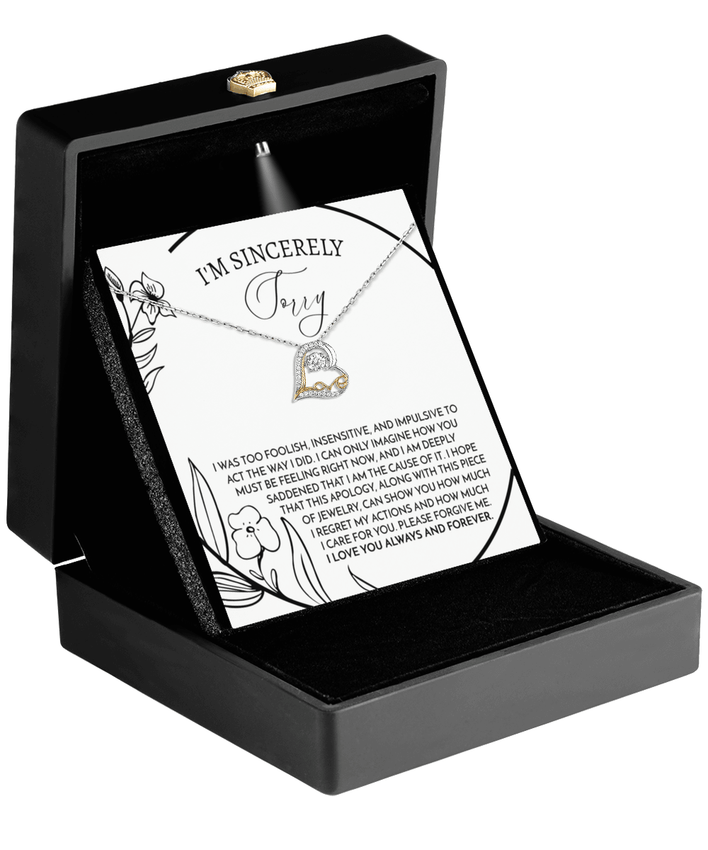 Apology Gift for Girlfriend, Wife, Soulmate -Sorry, Care For You - Love Dancing Heart Pendant Necklace - Mallard Moon Gift Shop
