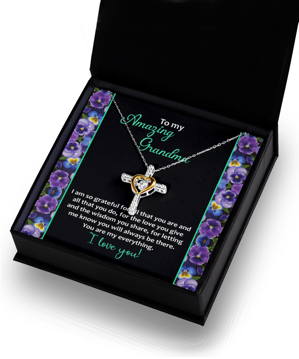 To My Amazing Grandma I am Grateful Cross Pendant Necklace - Mallard Moon Gift Shop