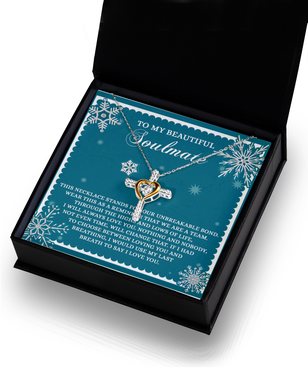 Soulmate, Wife, Girlfriend Romantic Gift - A Team - Dancing Cross Pendant Necklace - Mallard Moon Gift Shop