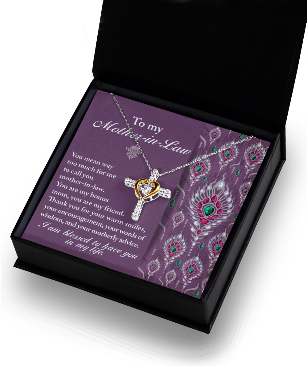 Mother-in-Law Gift You Are My Bonus Mom, My Friend Cross Pendant Necklace - Mallard Moon Gift Shop