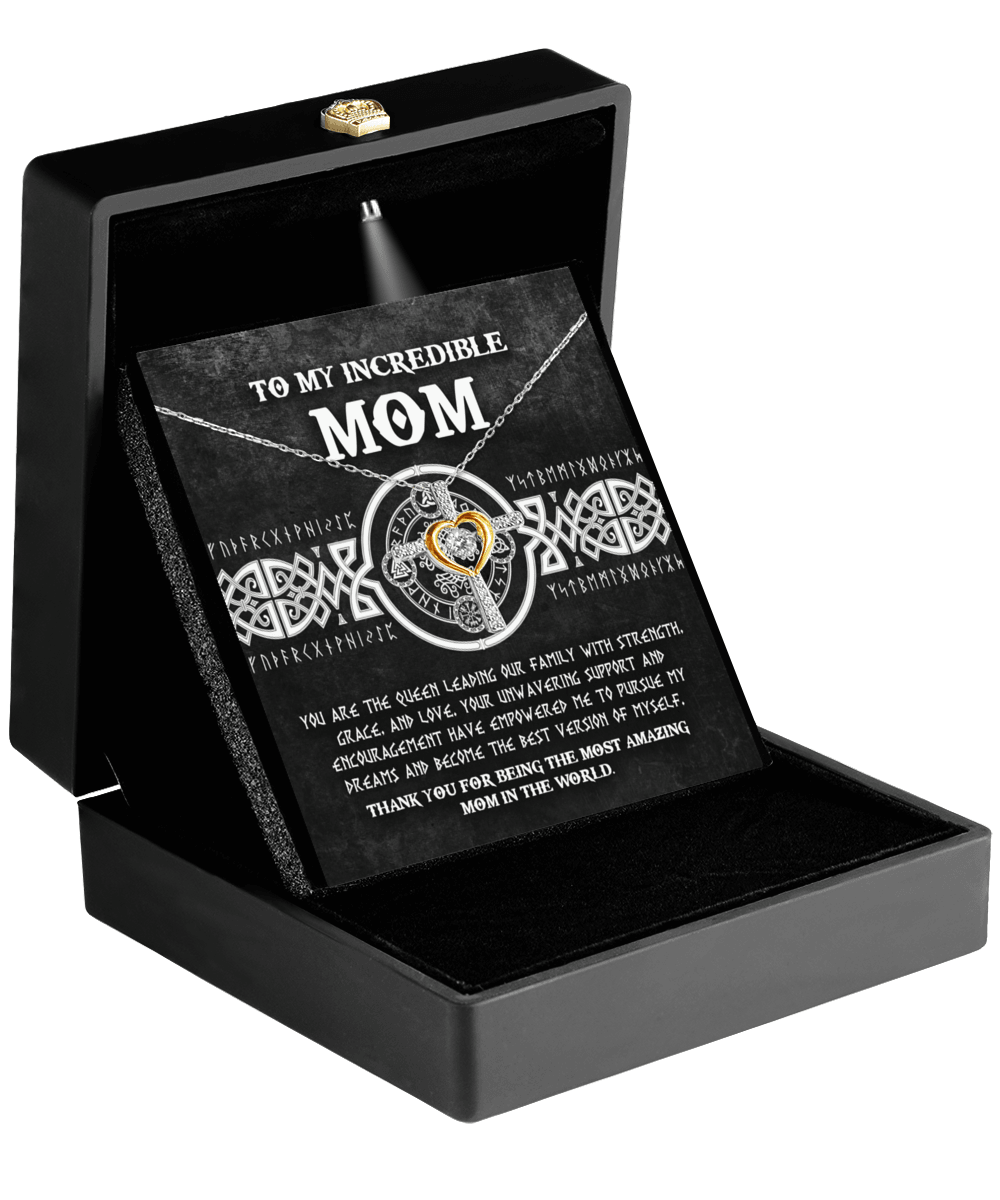 Mom - You are the Queen Leading our Family with Strength, Grace and Love Cross Pendant Necklace - Mallard Moon Gift Shop