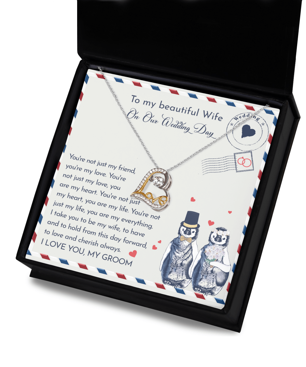Wife Wedding Day Gift - I Will Love And Cherish Always Love Dancing Heart Pendant Necklace, Bride Jewelry, Gift from Groom - Mallard Moon Gift Shop