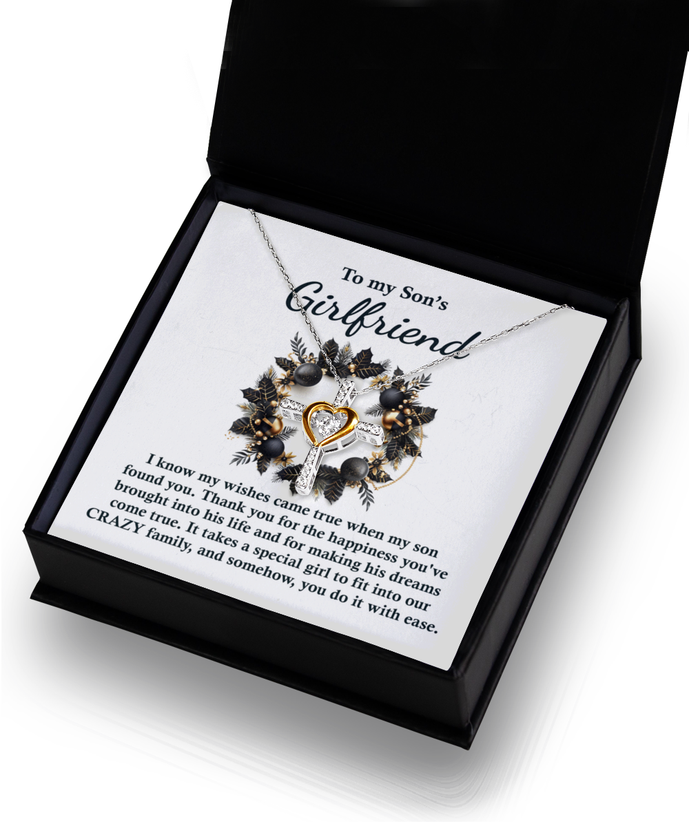 Gift for Son's Girlfriend - My Wishes Came True When He Found You - Dancing Cross Pendant Necklace - Mallard Moon Gift Shop