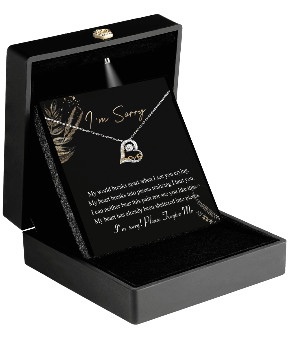 Apology Gift for Girlfriend, Wife, Soulmate - Sorry, See You Crying - Love Dancing Heart Pendant Necklace - Mallard Moon Gift Shop