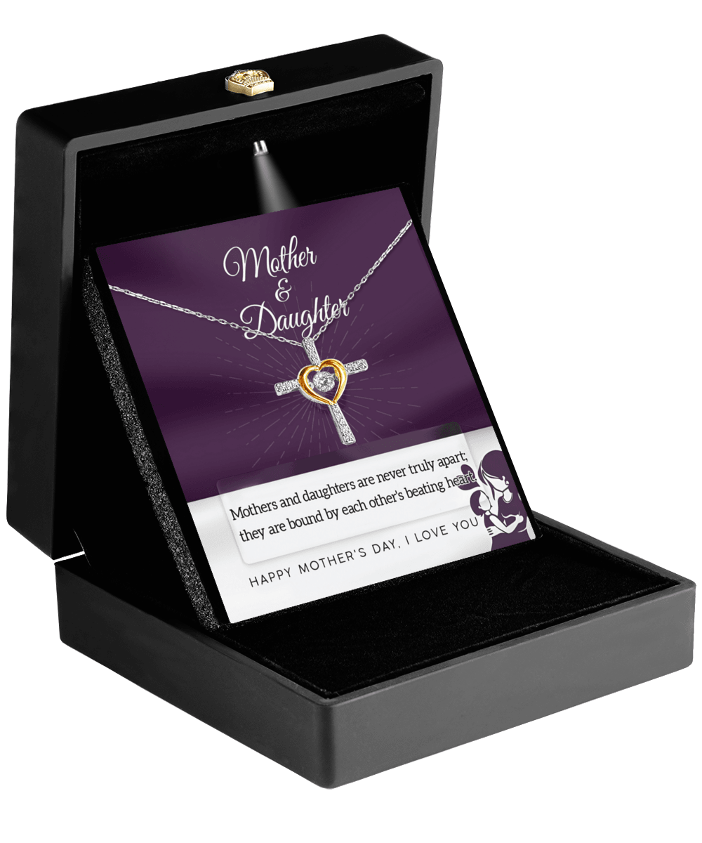 Mother's Day Gift - Mothers and Daughters are Never Truly Apart They are Bound by the Heart Cross Pendant Necklace - Mallard Moon Gift Shop