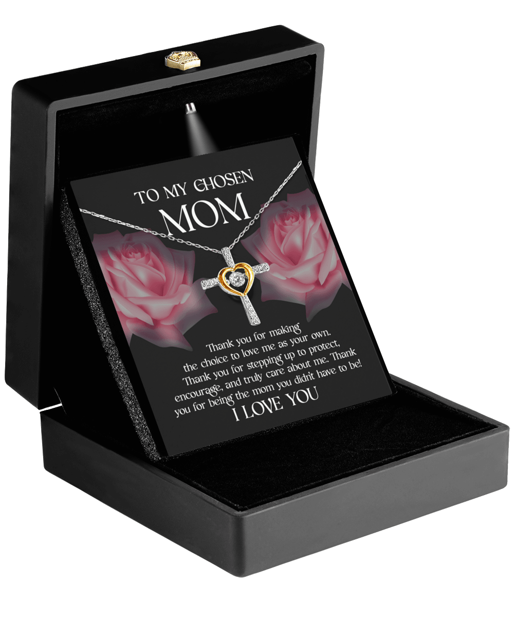 To My Chosen Bonus Mom Thank You for Stepping Up Cross Pendant Necklace - Mallard Moon Gift Shop