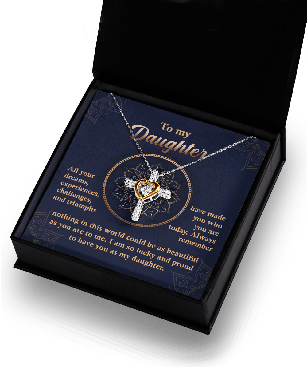 Daughter, Proud of You Cross Pendant Necklace Birthday Wedding Graduation Gift - Mallard Moon Gift Shop
