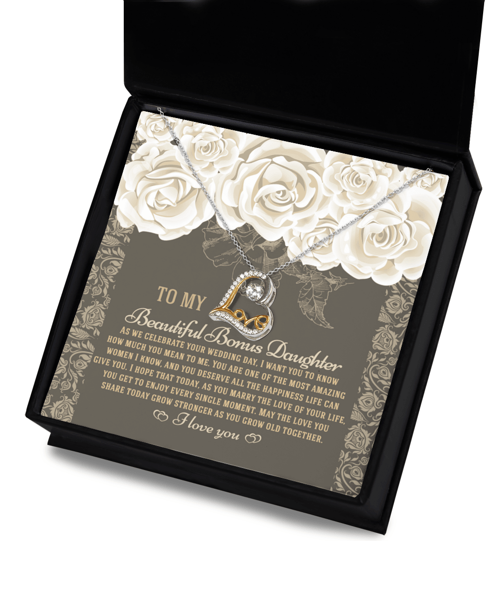 Bonus Daughter Wedding Day Gift - Grow Old Together - Love Dancing Heart Pendant Necklace - Mallard Moon Gift Shop