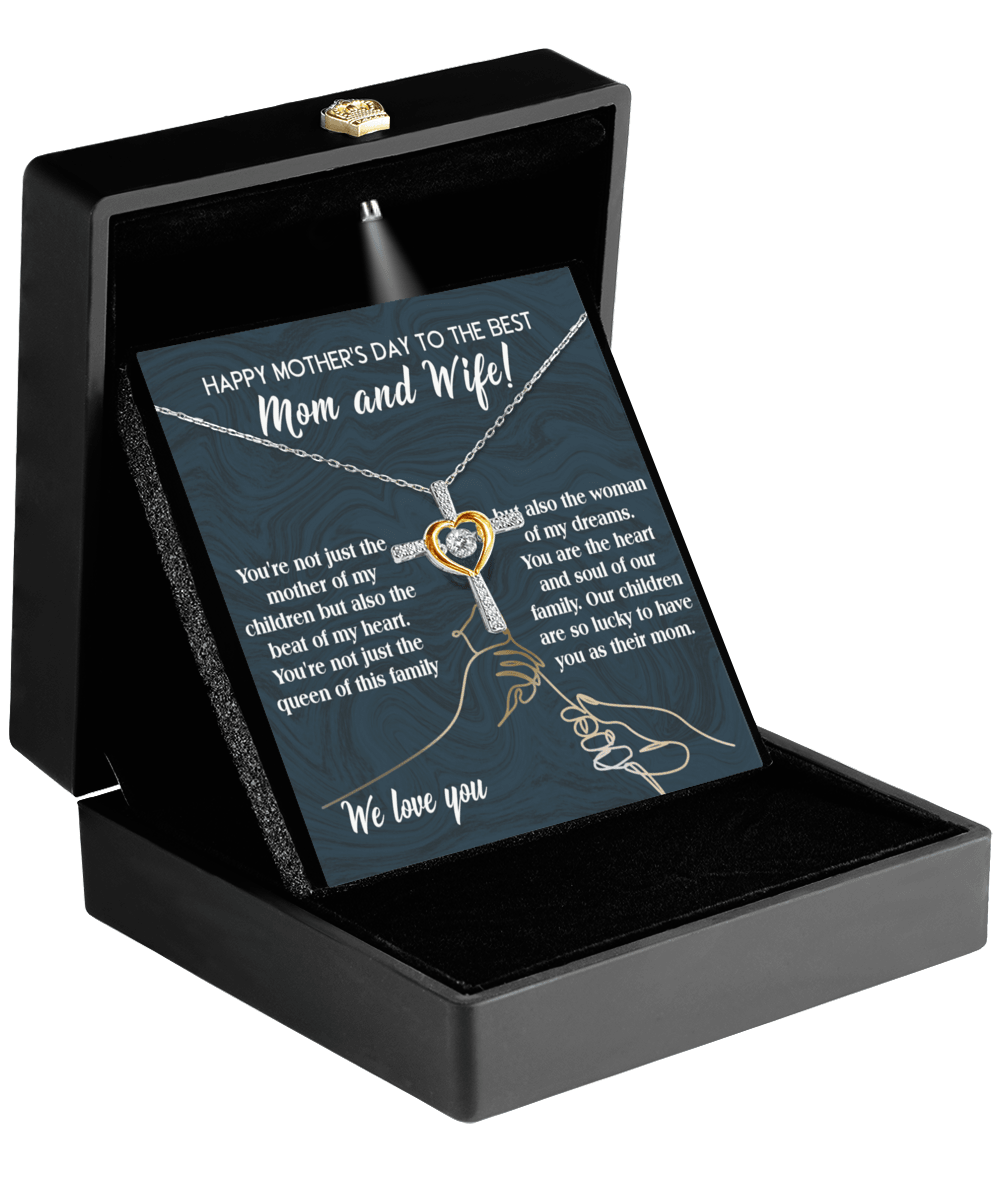 Happy Mother's Day to the Best Mom and Wife Cross Pendant Necklace - Mallard Moon Gift Shop