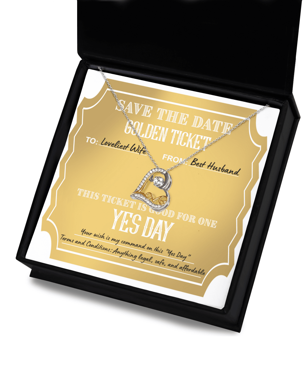 Wife Wedding Day Gift - Golden Ticket - Love Dancing Heart Pendant Necklace - Mallard Moon Gift Shop