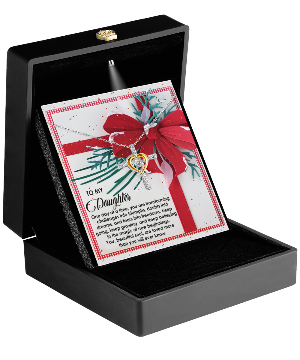 Daughter Heartfelt Gift- Beautiful Soul -  Dancing Cross Pendant Necklace - Mallard Moon Gift Shop