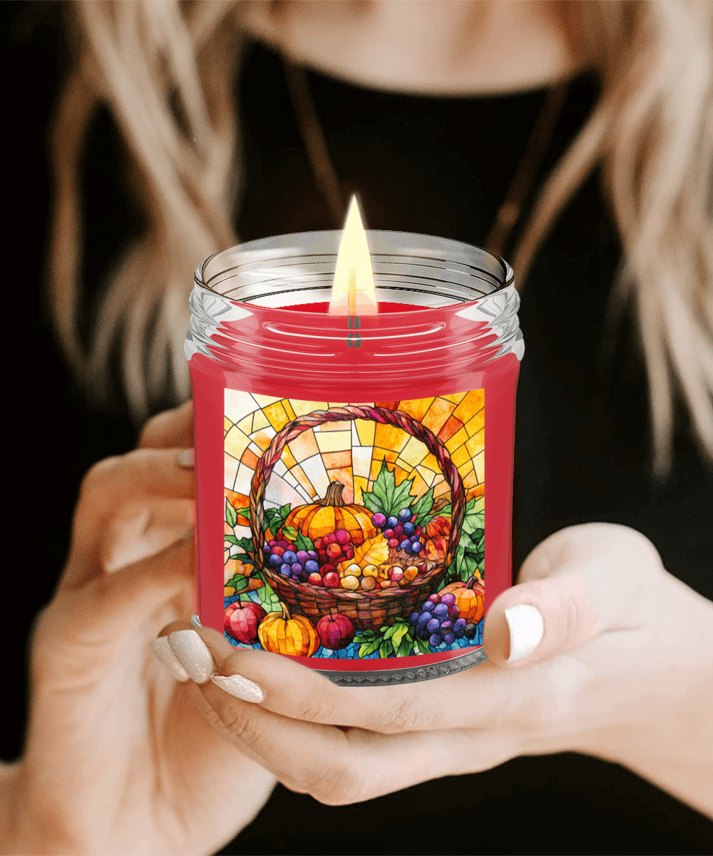 Bountiful Fall Fruit Basket - Stained Glass Soy Scented Container Jar Candle - Mallard Moon Gift Shop