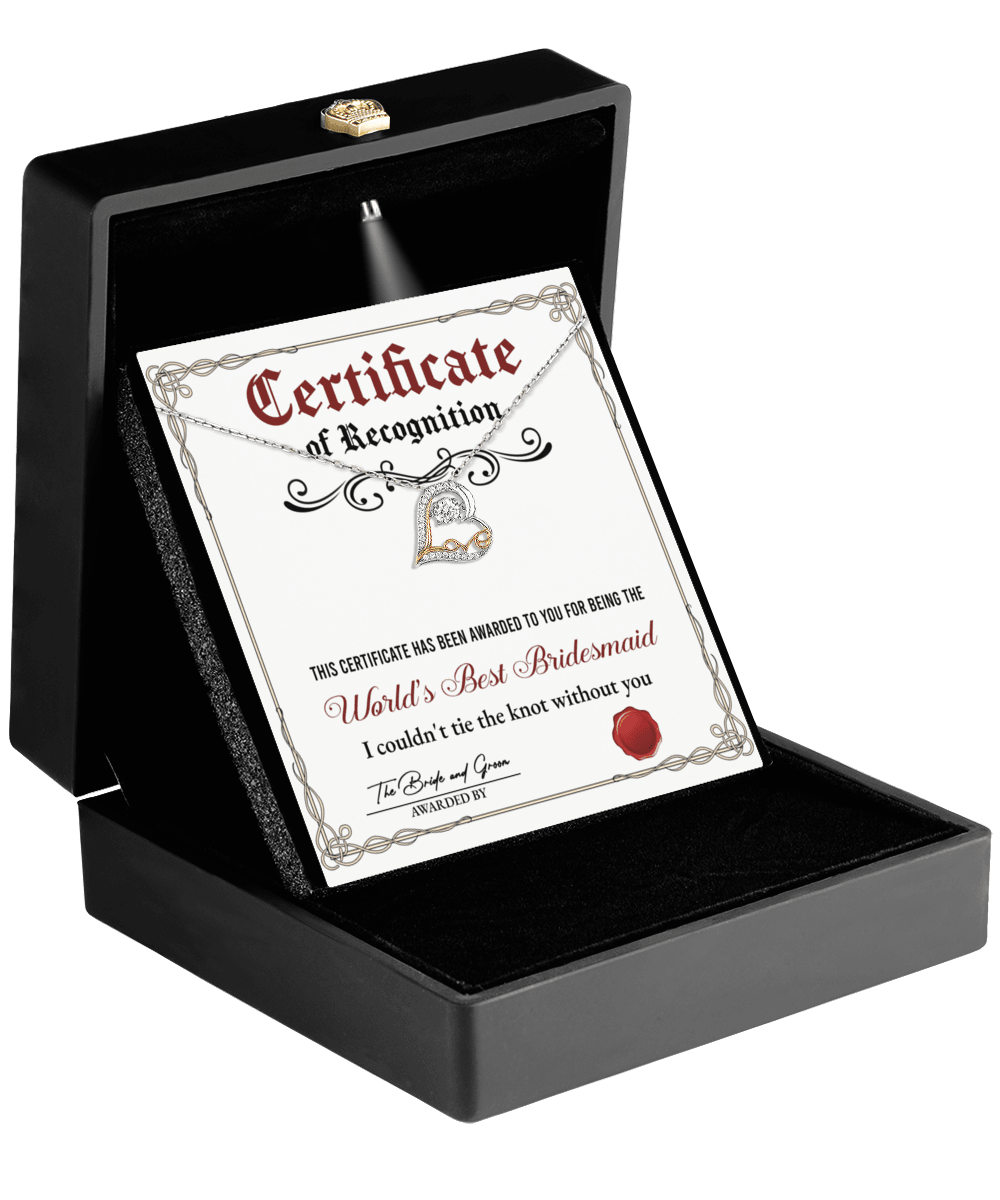 Bridesmaid Gift - Certificate Of Recognition Love Dancing Heart Pendant Necklace - Mallard Moon Gift Shop