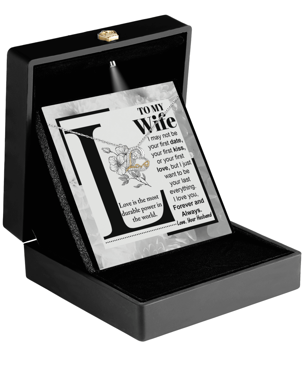 Wife Wedding Anniversary Birthday Romantic Gift from Husband First Kiss, Last Everything, Love Heart Pendant Necklace - Mallard Moon Gift Shop