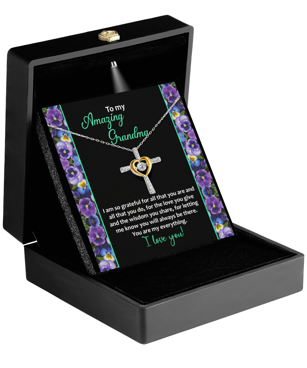 To My Amazing Grandma I am Grateful Cross Pendant Necklace - Mallard Moon Gift Shop