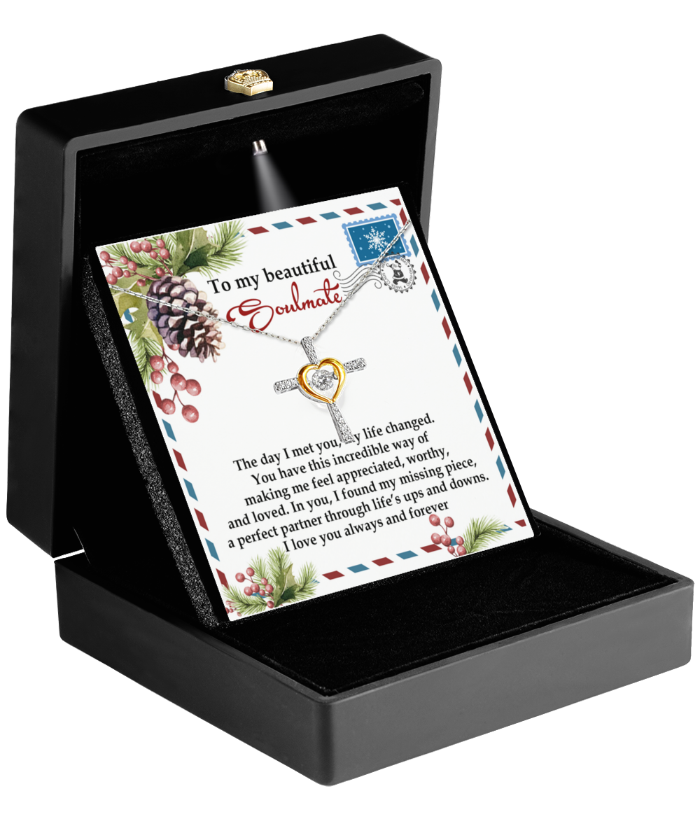 Soulmate, Wife, Girlfriend Romantic Gift - Perfect Partner -  Dancing Cross Pendant Necklace - Mallard Moon Gift Shop