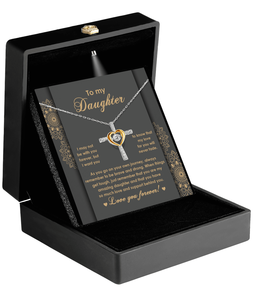 Daughter Gift for Birthday, Christmas, Graduation Inspirational Brave and Strong Cross Pendant Necklace - Mallard Moon Gift Shop