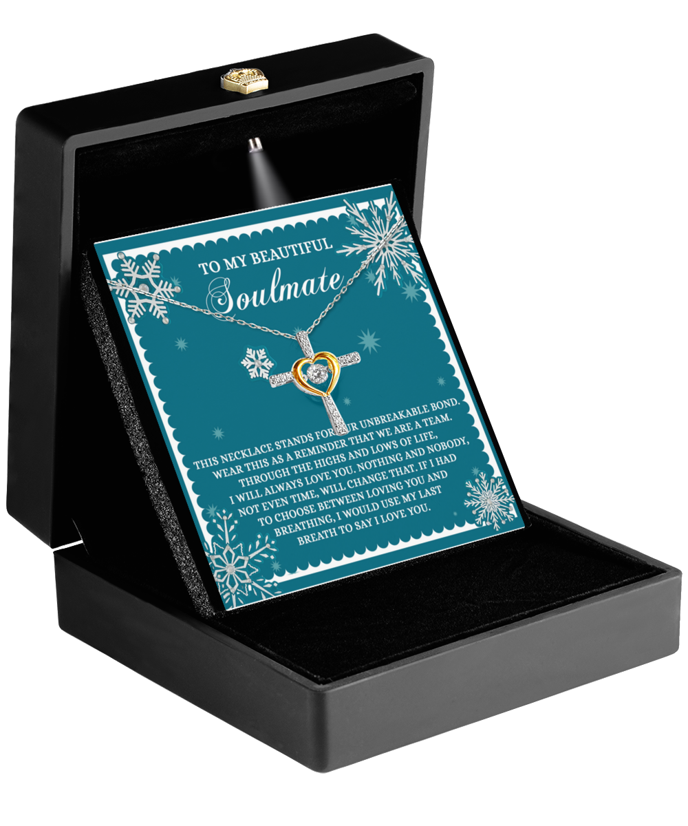 Soulmate, Wife, Girlfriend Romantic Gift - A Team - Dancing Cross Pendant Necklace - Mallard Moon Gift Shop
