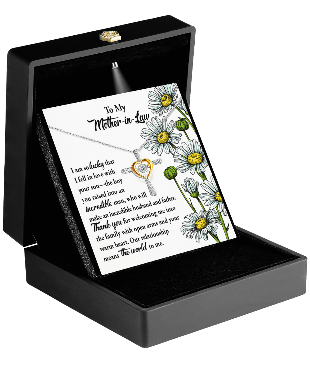 Gift for Mother-in-Law from Daughter-in-Law You Raised an Incredible Man Cross Pendant Necklace - Mallard Moon Gift Shop