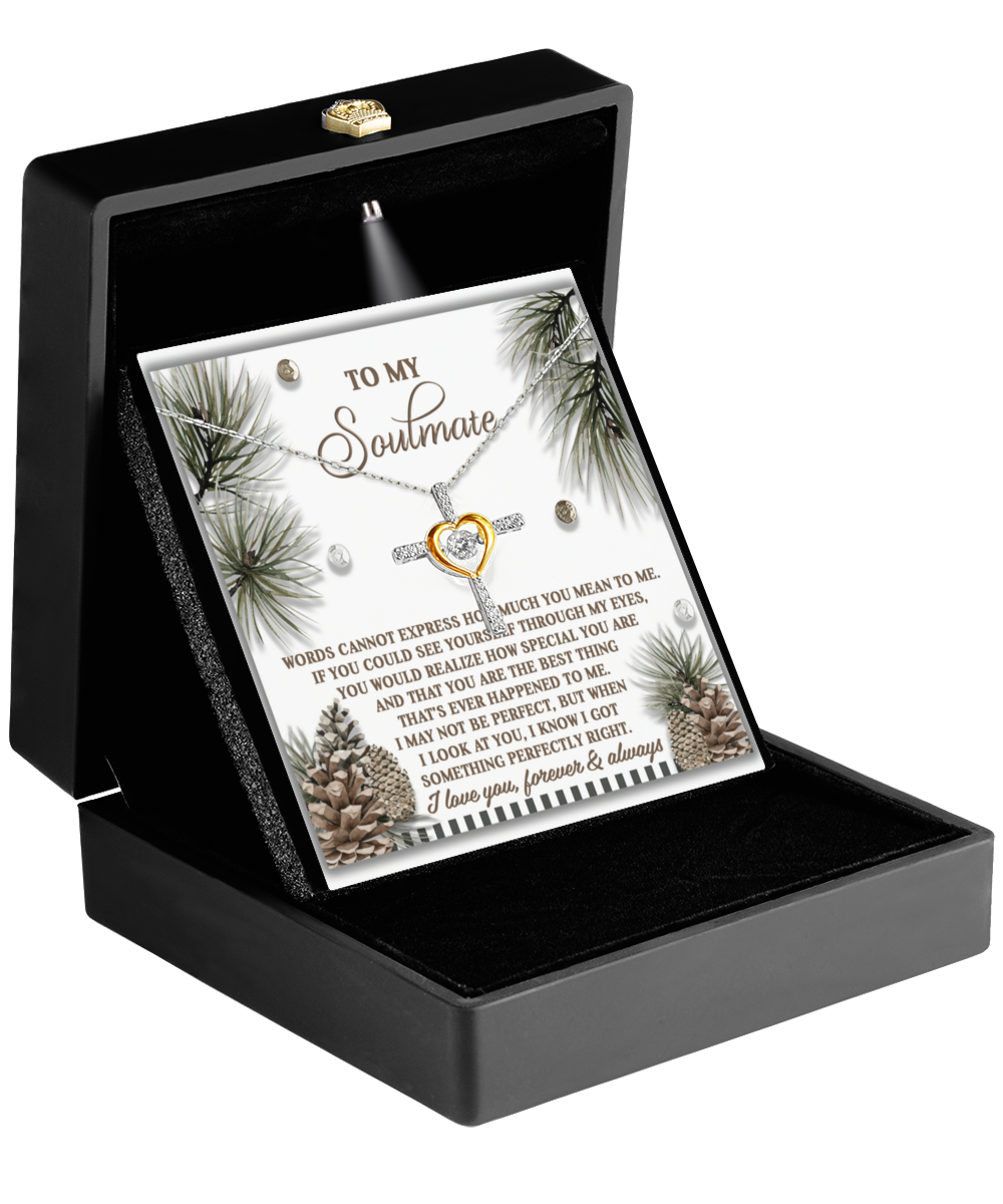 Soulmate, Wife, Girlfriend Romantic Gift - Perfectly Right - Dancing Cross Pendant Necklace - Mallard Moon Gift Shop