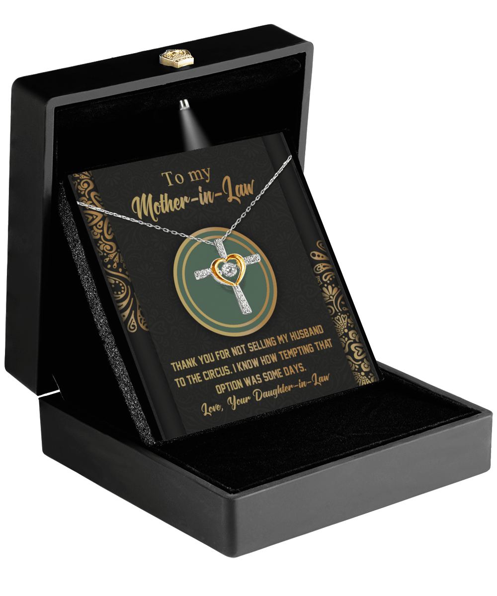 Gift for Mother-in-Law Thank You for Not Selling My Husband to the Circus Cross Pendant Necklace - Mallard Moon Gift Shop