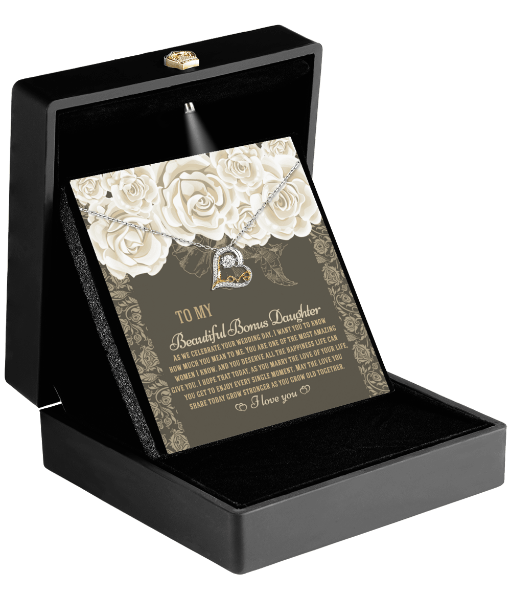Bonus Daughter Wedding Day Gift - Grow Old Together - Love Dancing Heart Pendant Necklace - Mallard Moon Gift Shop