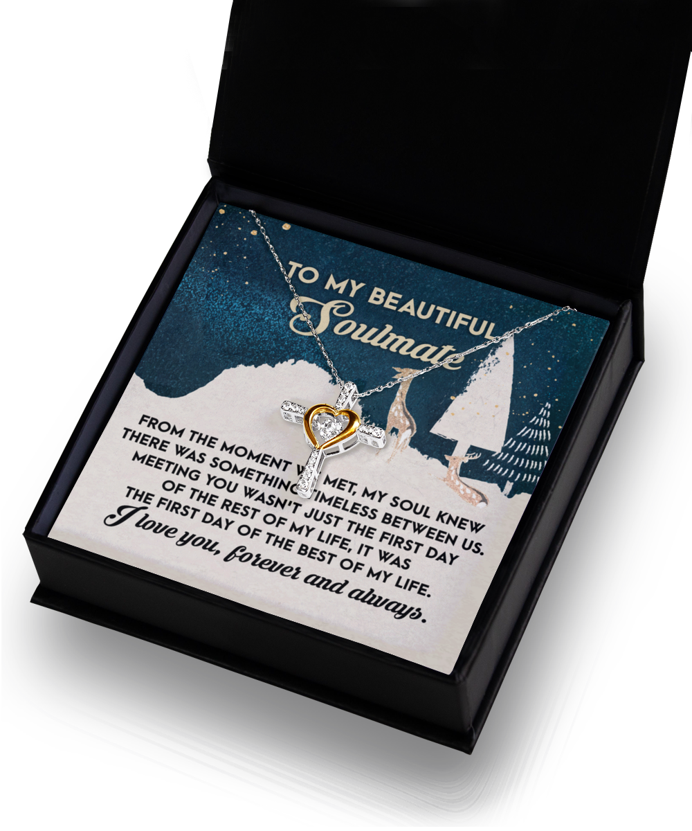 Soulmate, Wife, Girlfriend Romantic Gift - Best of my Life - Dancing Cross Pendant Necklace - Mallard Moon Gift Shop