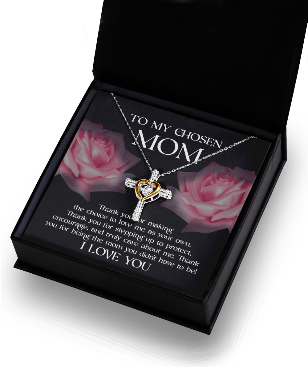 To My Chosen Bonus Mom Thank You for Stepping Up Cross Pendant Necklace - Mallard Moon Gift Shop