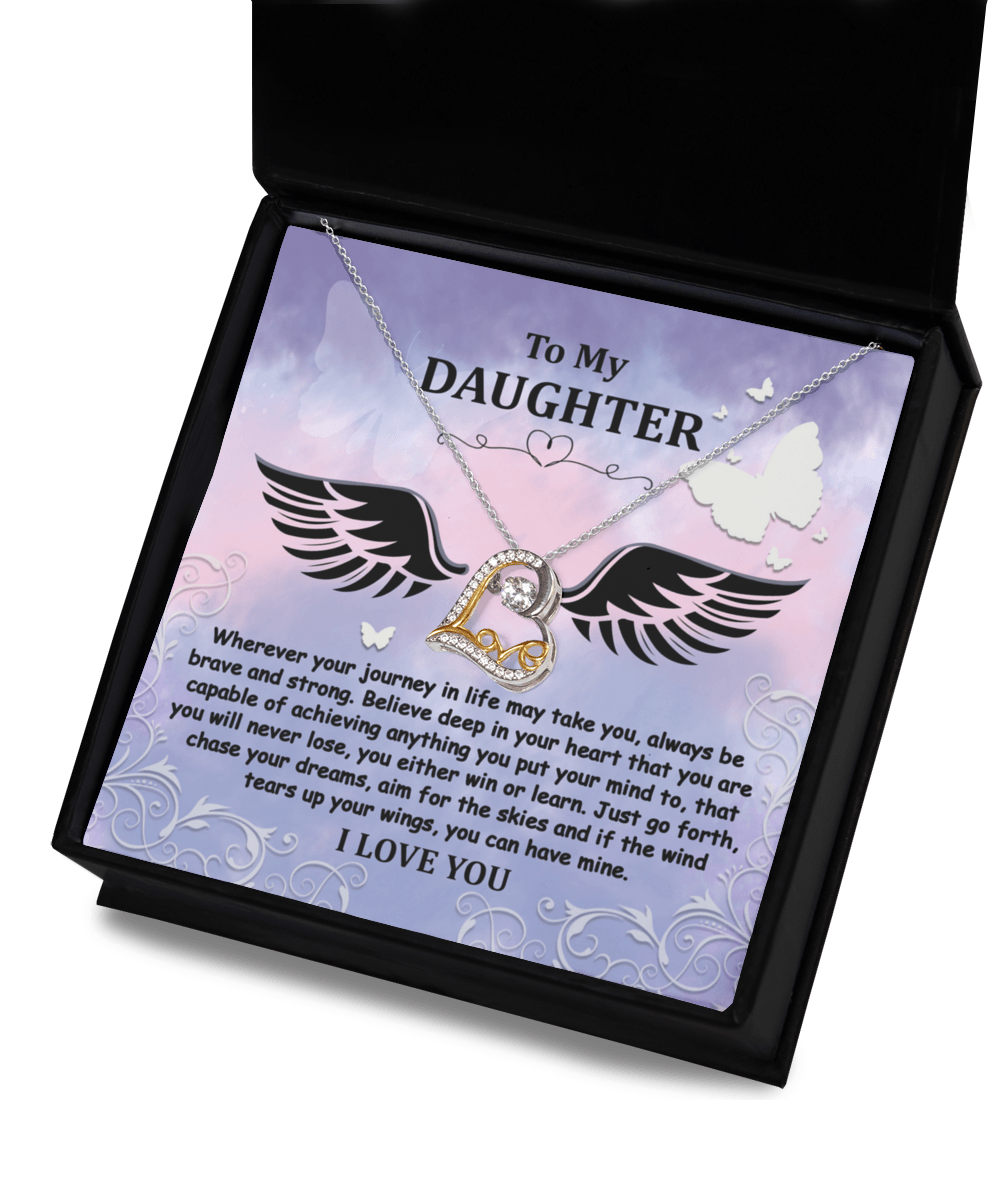 Daughter Gift for Birthday, Christmas, Graduation - Brave And Strong - Love Dancing Heart Pendant Necklace - Mallard Moon Gift Shop